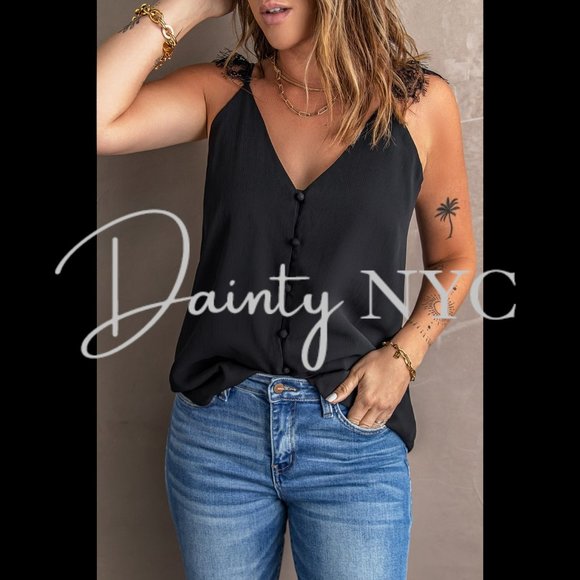 Dainty Lace Strap Front Button Tank Top - Picture 6 of 12